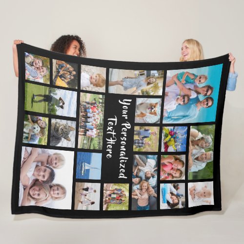 Modern Personalized 21 Photo Collage Your Color Fleece Blanket