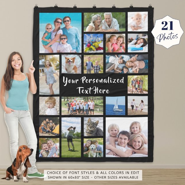 Modern Personalized 21 Photo Collage Your Color Fleece Blanket (Creator Uploaded)