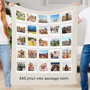 Modern Personalized 25 Photo Collage Fleece Blanket