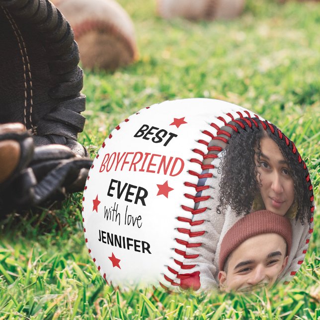 Modern Personalized 2 Photo Best Boyfriend Ever Baseball (Creator Uploaded)