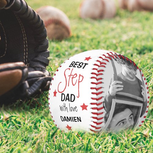 Modern Personalized 2 Photo Collage Best Stepdad Baseball