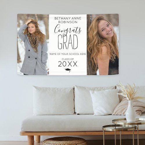 Modern Personalized 2 Photo Graduation Banner