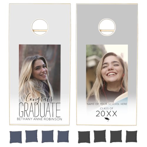 Modern Personalized 2 Photo Graduation Cornhole Set