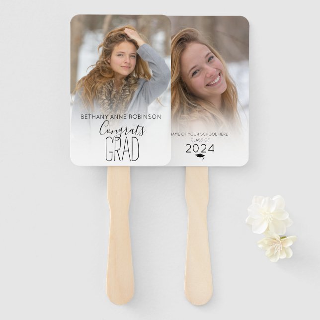 Modern Personalized 2 Photo Graduation Hand Fan (Front and Back)