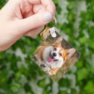 Modern Personalized 2 Photo Pet Dog Lover Keychain