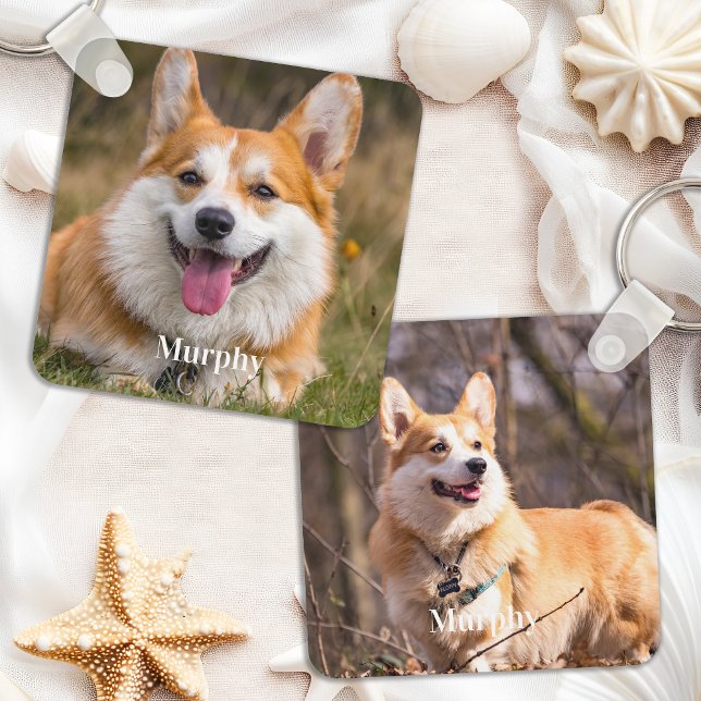 Modern Personalized 2 Photo Pet Dog Lover Keychain (Creator Uploaded)