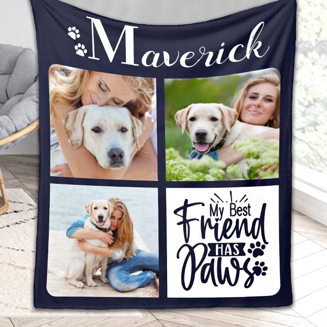 Modern Personalized 3 Pet Photo Dog Lover  Fleece Blanket (Creator Uploaded)