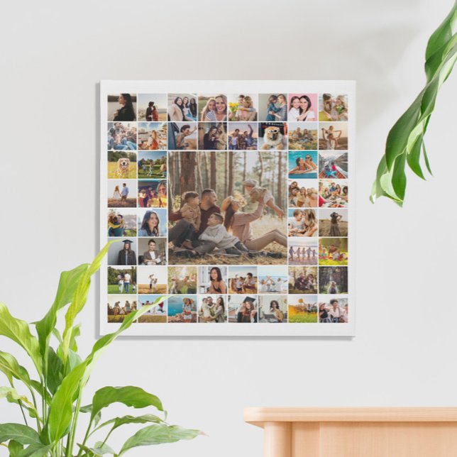 Modern Personalized 49 Photo Collage Faux Canvas Print (Creator Uploaded)