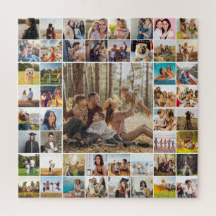 Modern Personalized 49 Photo Collage Jigsaw Puzzle
