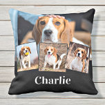 Modern Personalized 4 Pet Photo Name Dog Lover Throw Pillow<br><div class="desc">Celebrate your best friend with a custom dog photo collage pillow. This unique pet photo pillow is the perfect gift for yourself, family or friends. Customize with four of your favorite dog's photos. Personalize with name. See 'personalize this template' to change photos. COPYRIGHT © 2020 Judy Burrows, Black Dog Art...</div>