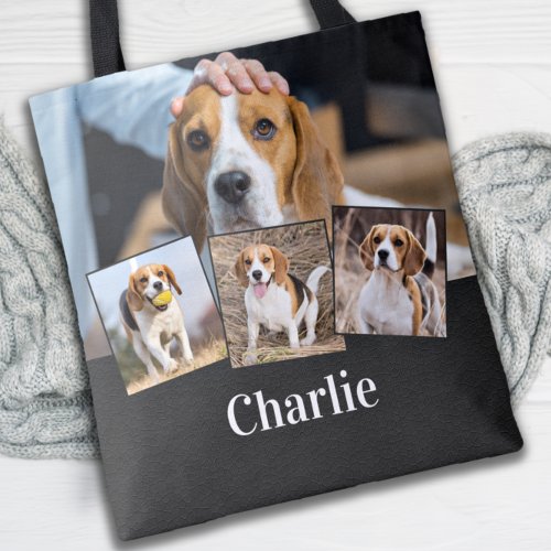 Modern Personalized 4 Pet Photo Name Dog Lover Tote Bag