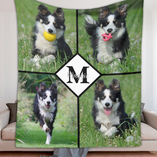 Modern Personalized 4 Photo Collage Pet Dog Fleece Blanket