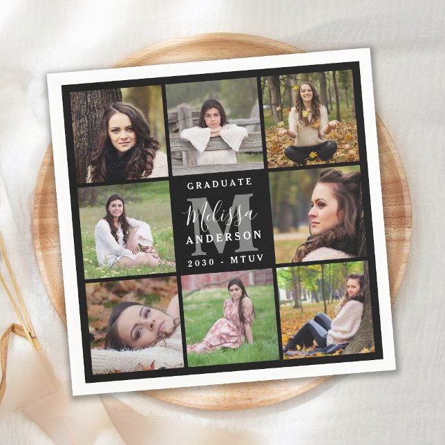 Modern Personalized 8 Photo Collage Graduation  Napkins (Creator Uploaded)