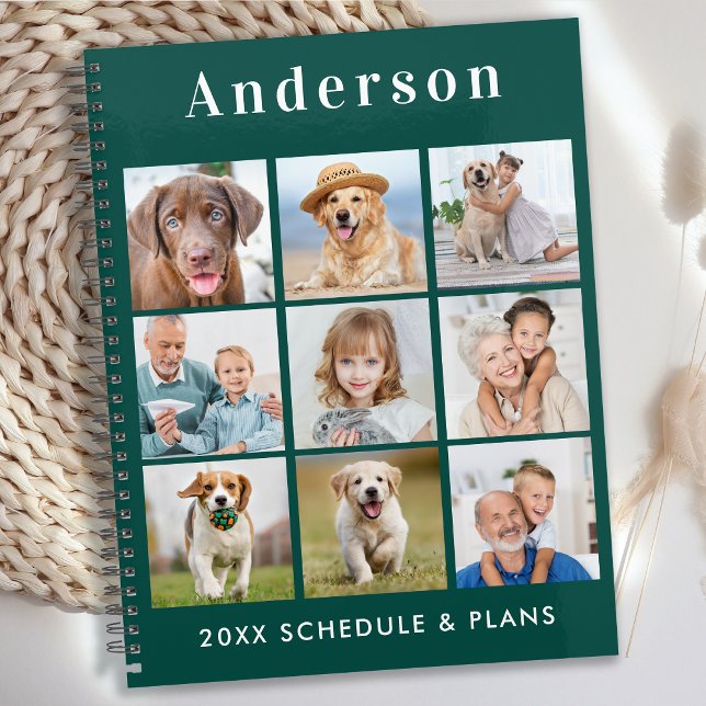 Modern Personalized 9 Photo Collage Emerald Green Planner (Creator Uploaded)