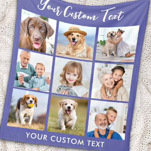 Modern Personalized 9 Photo Collage Periwinkle Fleece Blanket