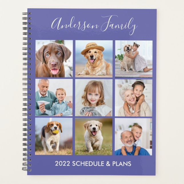 Modern Personalized 9 Photo Collage Periwinkle Planner (Front)