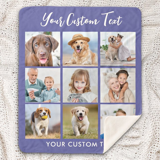 Modern Personalized 9 Photo Collage Periwinkle  Sherpa Blanket (Creator Uploaded)