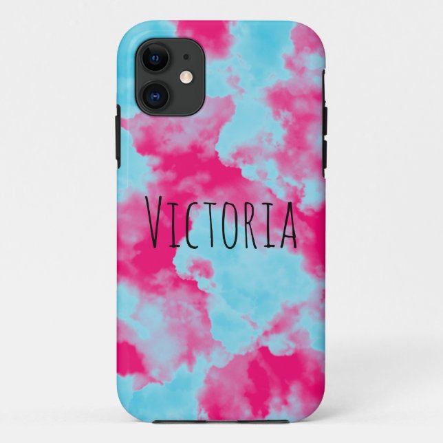 Modern Personalized Abstract Sky Pink and Blue Case-Mate iPhone Case (Back)