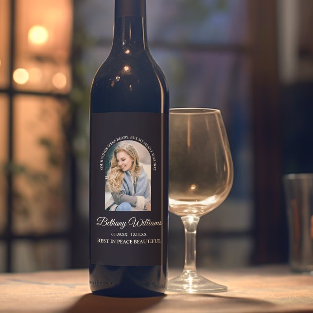 Modern Personalized Arch Photo Memorial Wine Label (Creator Uploaded)