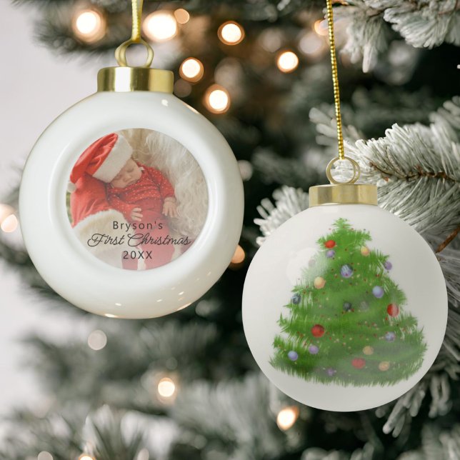 Modern Personalized Baby's First Christmas Photo Ceramic Ball Christmas Ornament (Creator Uploaded)