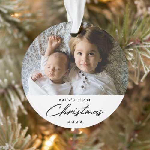 Modern Personalized Babys First Christmas Photo Ornament