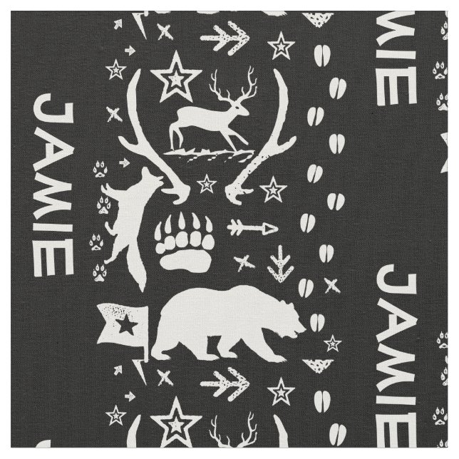 Modern Personalized Bear Fox Deer Boys Room Fabric (Close Up)