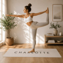 Modern Personalized Beige Name Yoga Mat