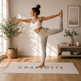 Modern Personalized Beige Name Yoga Mat