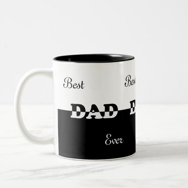 Modern Personalized Best Dad on Black & White Two-Tone Coffee Mug (Left)
