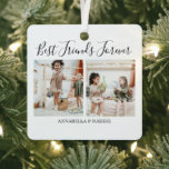 Modern Personalized Best Friends Forever | 2 Photo Metal Ornament<br><div class="desc">Ths stylish modern 2 photo christas tree decoration is the perfect gift for your best friend. The ornament features the text 'BEST FRIENDS FOREVER AND THEIR NAMES', plus 2 of your favorite family pictures. The text is all easily edited and the font styles, sizes and colors can be changed by...</div>