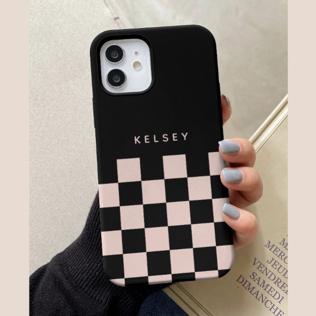 Modern Personalized Black & Cream Checkered Case-Mate iPhone Case (Creator Uploaded)