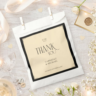 Modern Personalized Black Cream Wedding Thank You Favor Bag