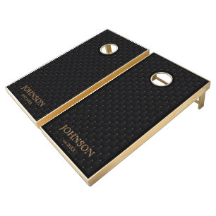 Modern Personalized Black Pattern Cornhole Set