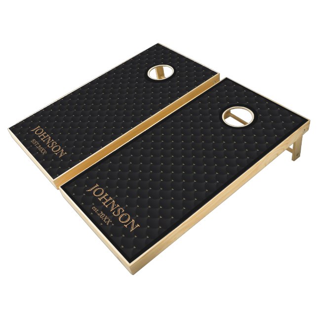 Modern Personalized Black Pattern Cornhole Set (Angled)