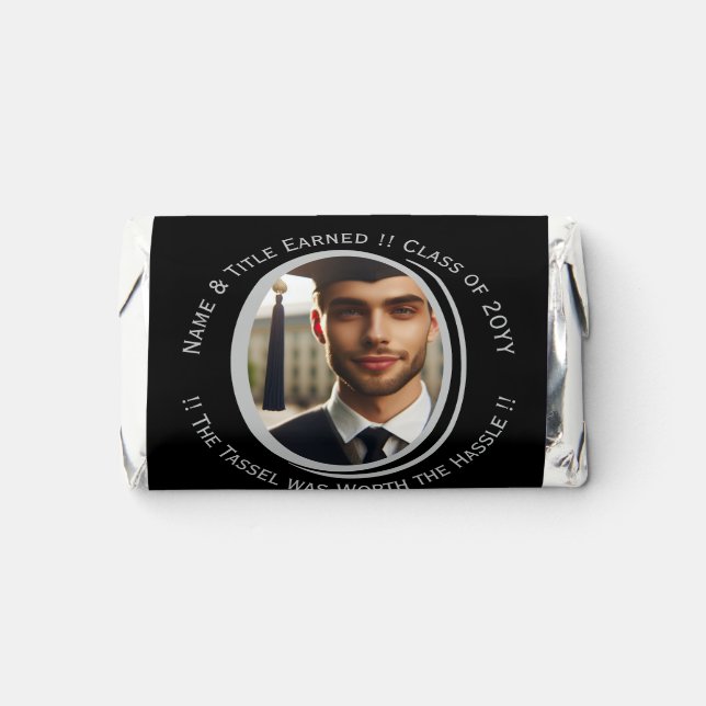 Modern Personalized Black, Silver Graduation Photo Hershey's Miniatures (Front)