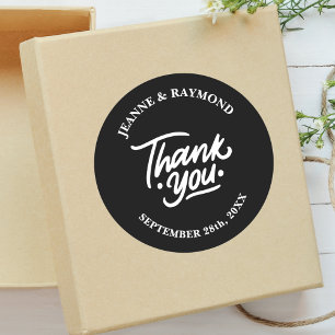 Modern Personalized Black Thank You Wedding Favor Classic Round Sticker