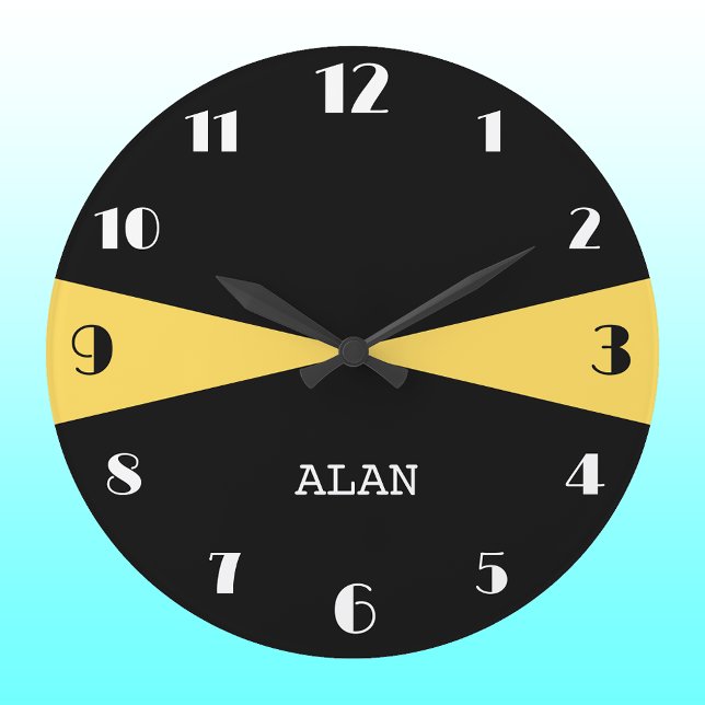 Modern Personalized Black White and Mustard Yellow Large Clock (Creator Uploaded)