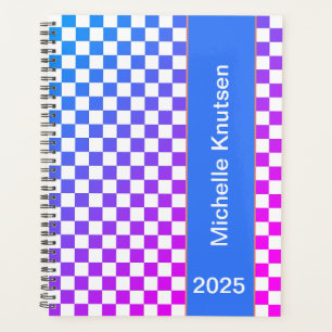 Modern Personalized Blue and Pink Checkered 2025 Planner