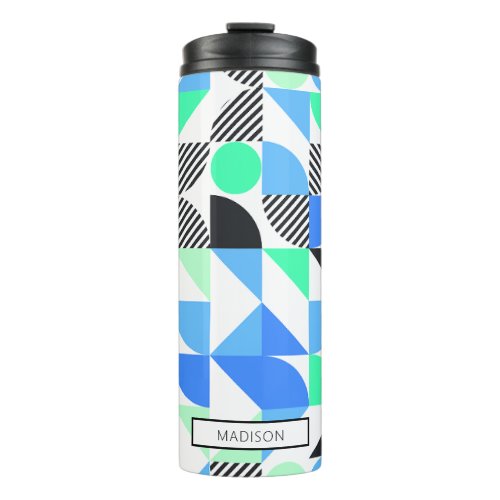 Modern Personalized Blue Mint Green Geometric Thermal Tumbler