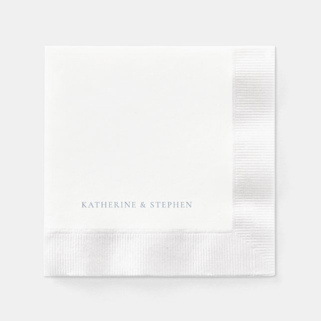 Modern Personalized Blue Names Coined Wedding Napkins (Front)