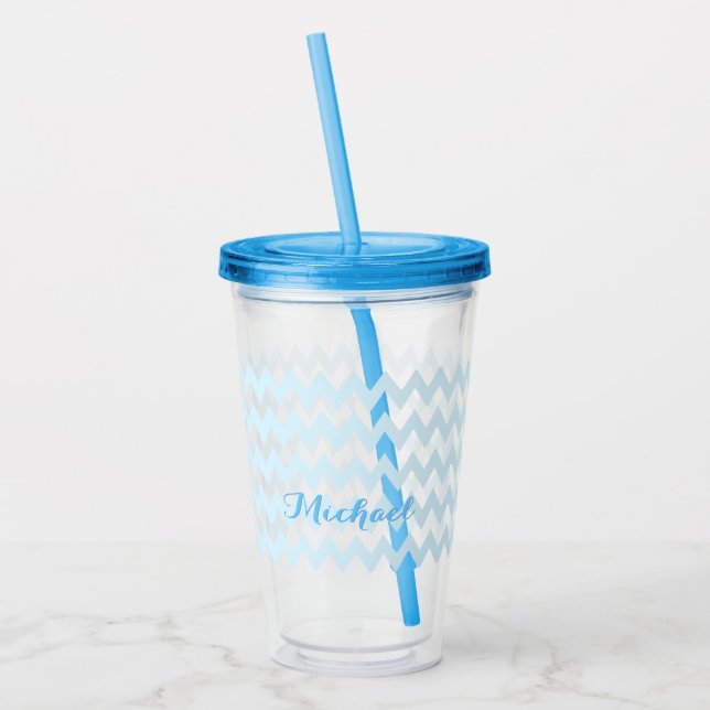 Modern Personalized Blue Pattern Elegant Monogram  Acrylic Tumbler (Left)