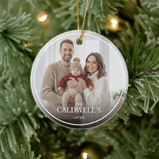 Modern Personalized Boarder Overlay Family Photo Ceramic Ornament