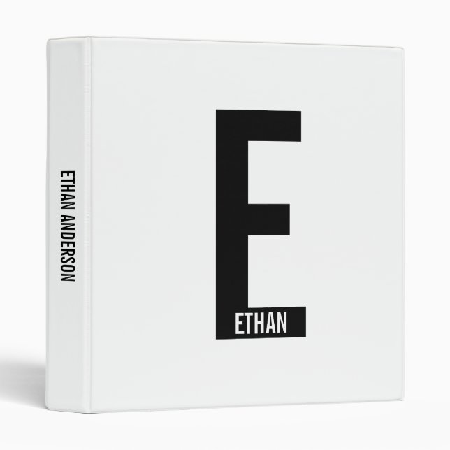 Modern Personalized Bold Monogram and Name 3 Ring Binder (Front/Spine)
