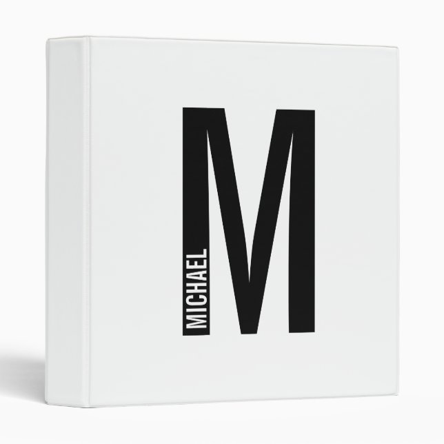 Modern Personalized Bold Monogram and Name 3 Ring Binder (Front/Spine)