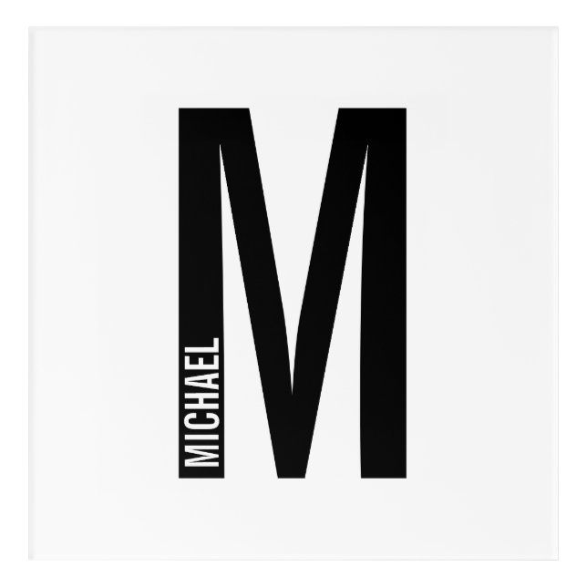 Modern Personalized Bold Monogram and Name Acrylic Print (Front)