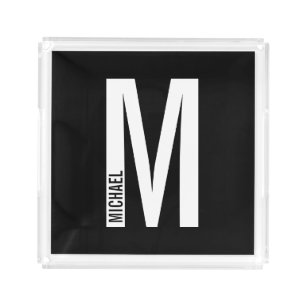 Modern Personalized Bold Monogram and Name Acrylic Tray