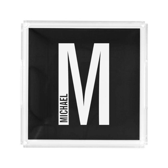 Modern Personalized Bold Monogram and Name Acrylic Tray (Front)