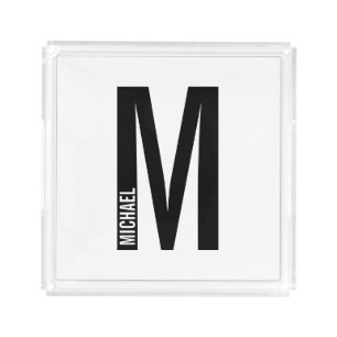 Modern Personalized Bold Monogram and Name Acrylic Tray