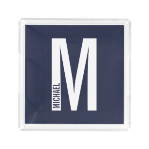 Modern Personalized Bold Monogram and Name Acrylic Tray