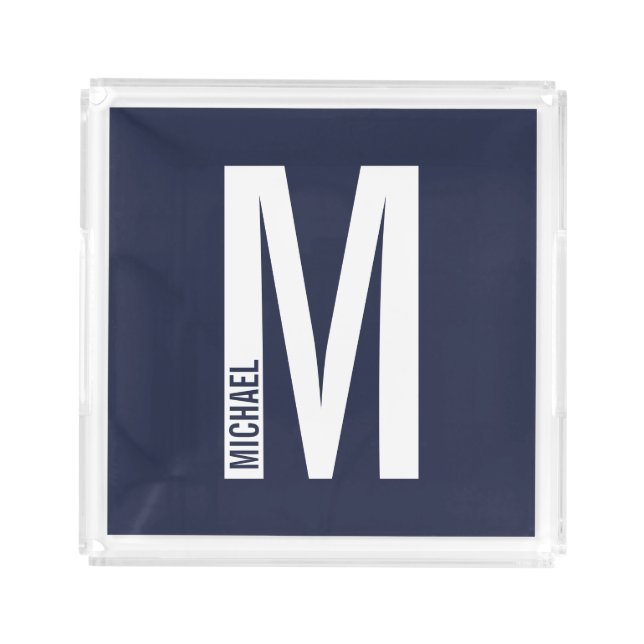 Modern Personalized Bold Monogram and Name Acrylic Tray (Front)